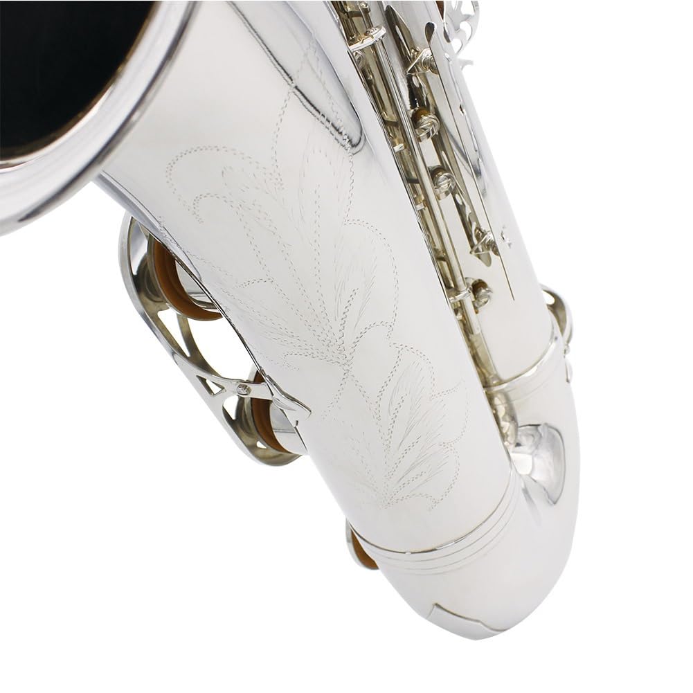 Saxofón Tenor B Instrumento de Viento de Madera Chapado en Plata Plana con Estuche de Transporte Guantes