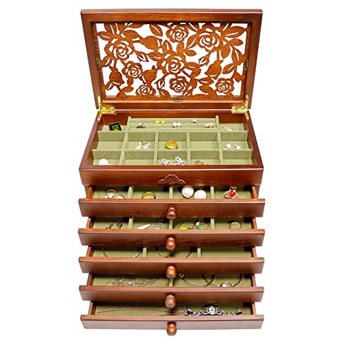 Kendal Wood Jewelry Box For Women, Real Wooden Jewelry Organizer Box With Rose Leaf Patterns, Jewelry Boxes For Storage Earrings Rings Necklace Bracelet, Ideal Gift For Women's Day #TOP7