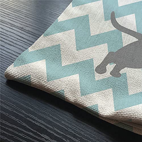 Dachshund Dog Pillow Dachshund Pattern Dog Teal Waves Striped Cotton Linen Cushion Cover Oblong Rectangle Pillow Cases For Men Women Boys Girls Kids Pillowcase Sofa Bedroom Livingroom 12X20 Inch #TOP2