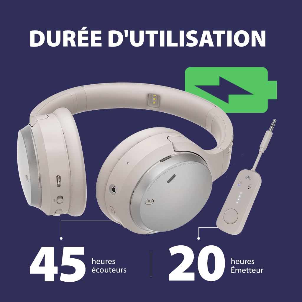 Avantalk Sky Eon - Casque Bluetooth pour Avion, Ecouteur Antibruit pour Voyage en Téléphone Portable avec Adaptateur sans Fil, ANC et Mode Ambiant, Oreillettes Spacieuses et Confortables