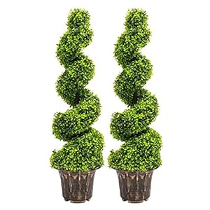 INMOZATA Pair of Artificial Topiary Swirl Trees Boxwood Spiral Trees Plant 4t/120cm High for Garden Indoors Outdoor