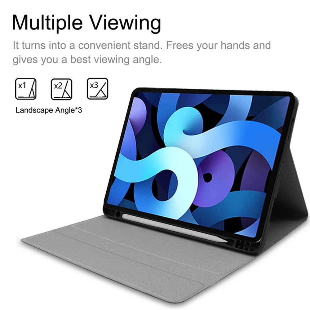 Étui clavier avec pavé tactile pour iPad Air 4ème génération 10,9" 2020, fin et léger [texture de tissu] avec clavier QWERTY rétroéclairé pour iPad Air 4ème génération, noir