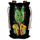 3dRose Sven Herkenrath Animal - Fantasy Cat with Stars and Eat Tacos and Pizza - Wine Bag (wbg_306925_1)
