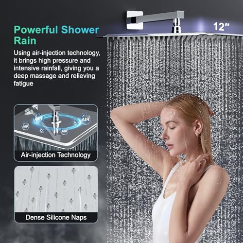 image for SR SUN RISE 12 Inch Slide Bar Shower System, Square Rain Shower Head a