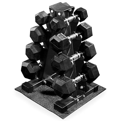 BalanceFrom Rubber Coated Hex Dumbbell Set with A-Frame Rack, Black – Solid Cast Iron Home Gym Weights with Chrome Handles for Full-Body Strength Training and Muscle Toning