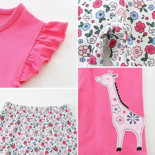 Image of Girls Shorts Set Outfits for Toddler Girls T-shirts Clothing Sets Kids Summer Graphic Cotton Tops Tees 3-7 Years