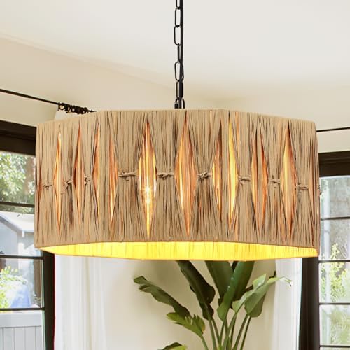 5-Light Boho Rattan Chandelier Light Fixture, 18.7