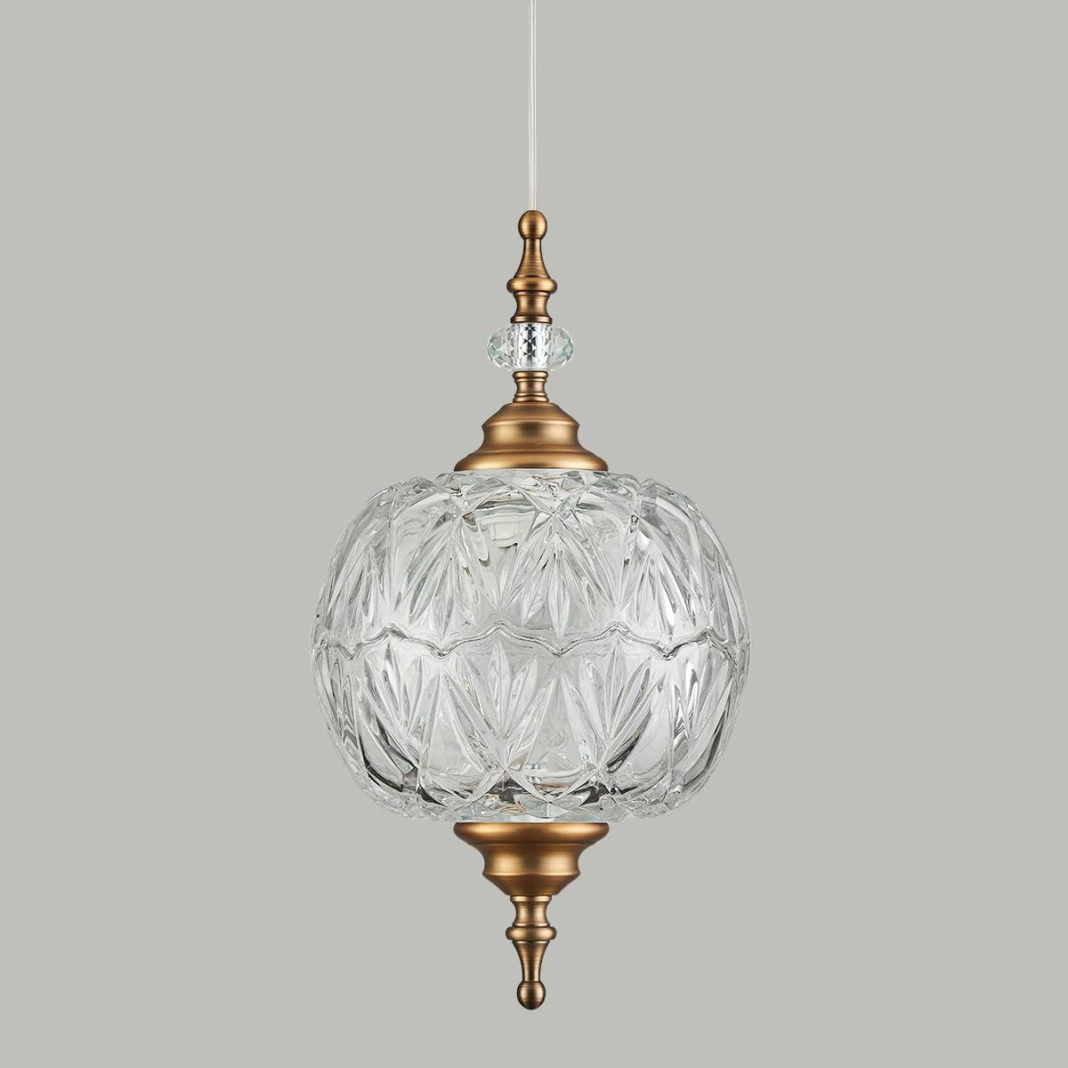 Modern Brass Pendant Light Antique Delicate Decorative Pattern Glass Ceiling Pendant Lighting Fixtures for Kitchen Island Bedroom Dinning Room with Original Design