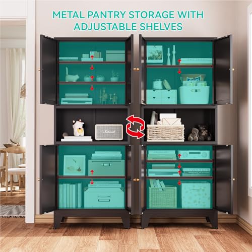 Image of 69 inch Tall Pantry Cabinet with Open Shelf,13.78 inchDeep By 28 inch Wide Storage Cabinet with Doors and Adjustable Shelves,Microwave Stand,for Kitchen Dining Room Bathroom,Black,1Pc