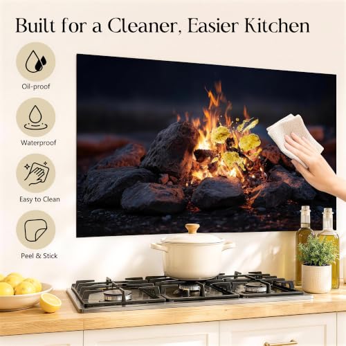 Kitchen Backsplash Sticker 35.4x23.6 Inch Campfire Flame Rustic Decor by Wdesyadms - Used condition - Image 3