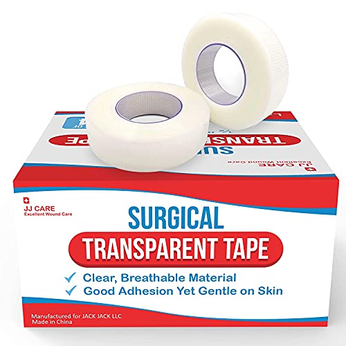 JJ CARE [Pack of 14] Transparent Surgical Tape 1/2" x10 Yards, Clear Medical Tape, Breathable Plastic Surgical Tape for Wound Care, Waterproof Clear Bandage Tape, Latex-Free