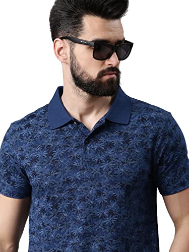 Image of KRYPTIC Men Cotton Printed Half Sleeve Regular Fit Polo Tshirt(Blue;M)