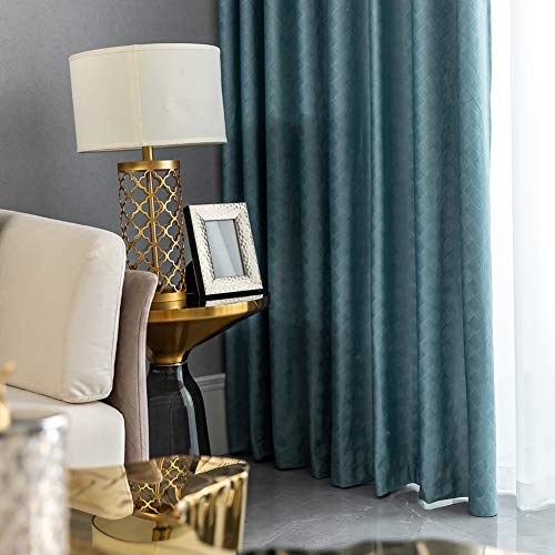 Blue Blackout Curtains Thicken Velvet Curtain Pencil Pleat Geometric Opaque Curtains for Livingroom Bedroom Kids Room Window Treatments,W170xL140cm*1 piece - Image 2
