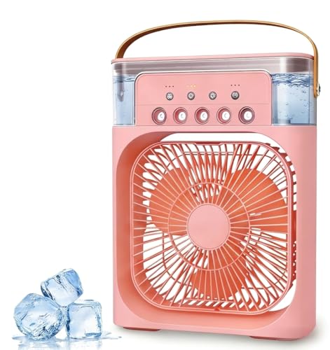 Ventilador de aire acondicionado portátil, 4 en 1, mini ventilador de refrigeración personal con pulverizador de agua, 3 velocidades, aire evaporativo, ventilador de agua, vaporizador, niebla y mesa