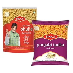Bikaji Bhujia 1000g and Punjabi Tadka 200g Combo of 1200g (42.33Oz) – Authentic Indian Snacks Family Pack | Crunchy Namkeen, Party Mix, Bar Snacks & Tea-Time Treats