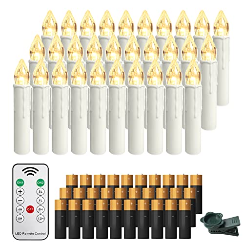 Froadp 20 Stück LED Weihnachtsbaumkerzen - Kabellos Mit Timer & Fernbedienung, Dimmbar Warmweiß