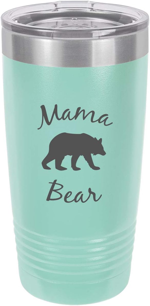 Mama Bear Stainless Steel Engraved Insulated Tumbler 20 Oz Travel Coffee Mug, Teal