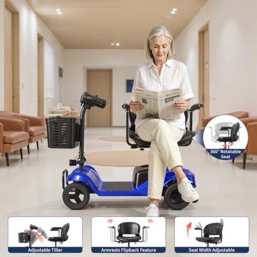 Image of 4 Wheel Mobility Scooter, Electric Scooter with Seat,Lightweight Mobility Scooter with Removable Battery. 6 MPH High Speed 265 lbs Capacity, Foldable Design (Yellow)