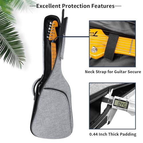 Image of 39 Inch Electric Guitar Bag Soft Guitar Case, 11 MM /0.4in Thick Padded Electric Guitar Gig Bag Guitar Backpack with Pockets, Grey