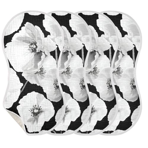 Poppies Blossom Floral Black Burp Cloths for Babies Burp Rag Cotton Spit Up Rag for Babies Newborn3