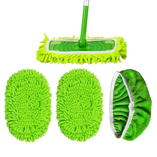UFOGIFF Thickened Heavy-Duty Chenille Mop Pads Compatible with Swiffer and All Other 10-12 Inch Mops,Reusable Wet & Dry Mop Refills,Machine Washable for Hardwood,Tile,Laminate Floors