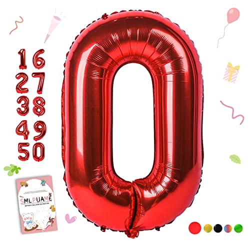Image of 40 Inch Red 0 Balloon, Large Self Inflating Number Balloons 0-9
