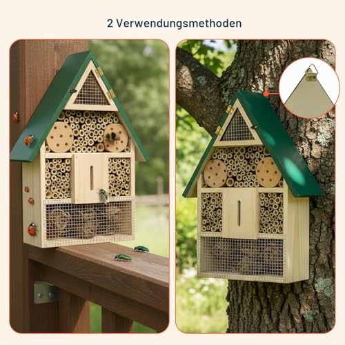 Wintem - Insektenhotel aus natürlichem Bambusholz für den Garten, Schutz für Bienen, Marienkäfer und Schmetterlinge, wetterfest