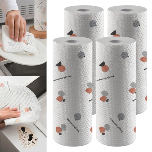 4 Rolls Kitchen paper towels,Disposable kitchen paper towels,Flex-Sheets Paper Towels,100 Sheets Per Roll (Print, 25 * 25cm/50 Sheets)