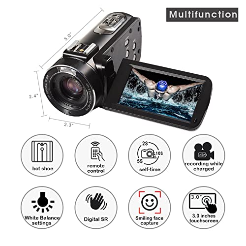 Ficha técnica ICOSAR Cámara de acción Videocámara Vlog Cámara de Video con micrófono Lente Gran Angular 1080P Full HD Zoom óptico 10X Color Bundle A Size 0 - Fernando Cortés