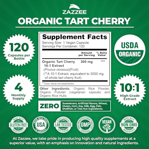 Zazzee USDA Organic Tart Cherry Extract Capsules