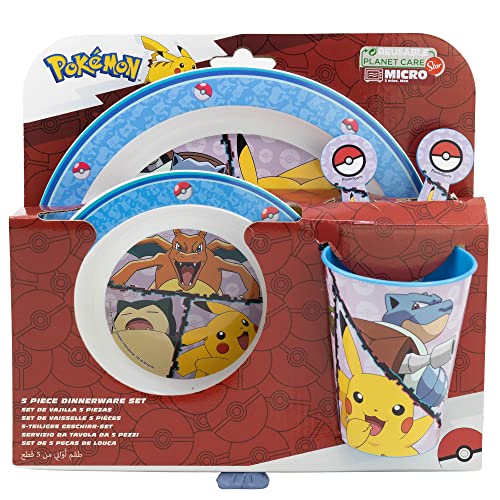 5 Pack Pokemon Distorsion Dinnerware Set With Plate Glass Bowl And Cutlery.