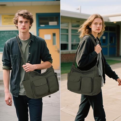 Image of Canvas Casual Messenger Bag Hobo Crossbody Bag Canvas Shouder Tote Handbag for Women and Men