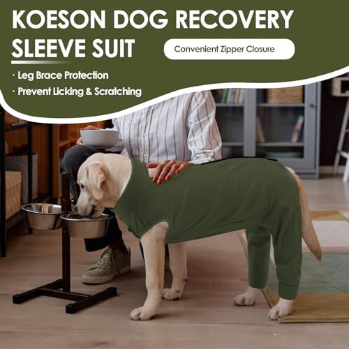 Image of KOESON Dog Recovery Suit for Rear Legs with Back Zipper, Strechy Dog Recovery Onesie After Surgery, Soft Back Leg Sleeve to Stop Licking for Female Male Dogs, Pet Rear Leg Wound Cover for Medium Dogs