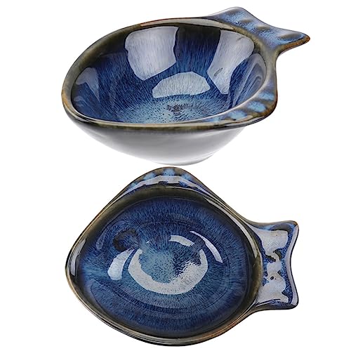 VICASKY 2pcs Ceramic Sauce Dish Fish Shaped Appetizer Plates for Dipping Sauces for Condiments Sides Desserts for Parties Celebrations