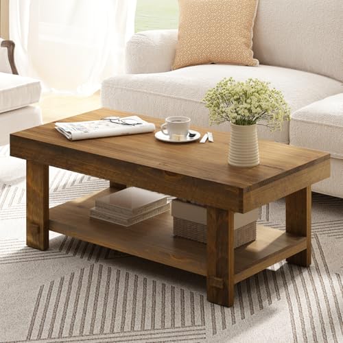HOKYHOKY 42.5" Farmhouse Solid Wood Coffee Table Rectangle Coffee Table