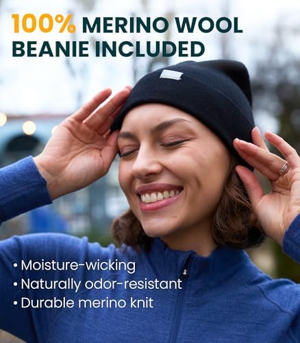 Merino.tech Merino Wool Base Layer Women Set with Beanie - Midweight Merino Wool Underwear Women Top, Bottom, Beanie (Black Oil, Medium) - 5