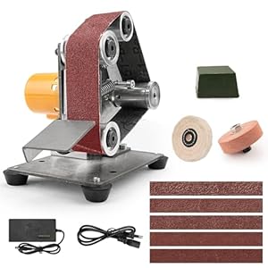 SI FANG Mini Bandschleifer，Elektrischer Band Schleifmaschine，7-Stufig Einstellbare Messerschärfer mit 20pcs 330x30 mm Schleifbänder Geliefert für Holz- und Metallbearbeitung