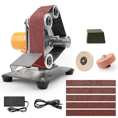 SI FANG Mini BandschleiferElektrischer Band Schleifmaschine7-Stufig Einstellbare Messerschärfer mit 20pcs 330x30 mm Schleifbänder Geliefert für Holz- und Metallbearbeitung