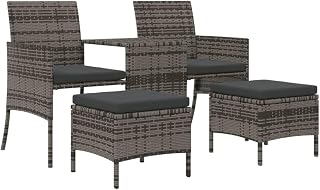 Gartensofa 2-Sitzer mit integriertem Tisch, Fußhocker und Stauraum in Grau - Outdoor Sofa mit Ablage und Hocker aus Poly Rattan - Garten Sofa mit Stauraum und Fußhocker