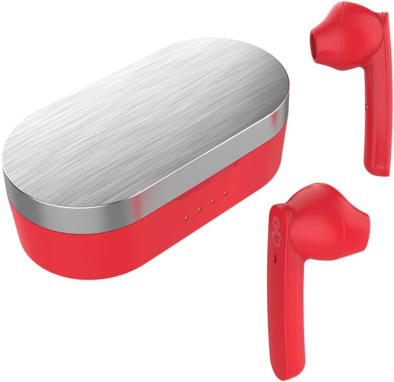 TWS Bluetooth 5.0 Wireless Earphones, HiFi Stereo Sound Headsets in-Ear Noise Cancelling 360° Sound Guide Hole Sports Waterproof Earbuds with Mic, for Sports Work,Red