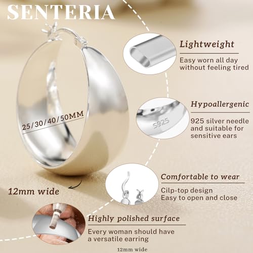 Senteria 12mm Wide Thick Hoop Earrings 925 Sterling Silver Hoop Earrings for Women Hypoallergenic 14K Real Gold Plated Hoops Large Earring Lightweight Chunky Hoops Earring for Women 25/30/40/50MM3