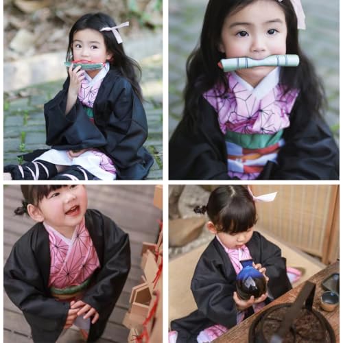 Anime Cosplay Costume for Kids, Tanjiro Muichiro Role Play Outfit Full Set for Boys and Girls Hallow