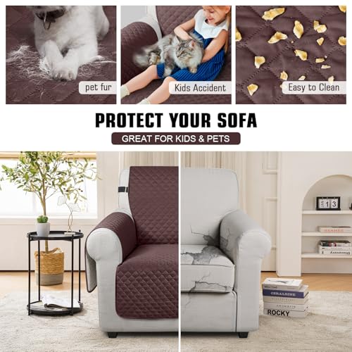 Image of TAOCOCO Sofa Slipcovers 1 Seater,Sofa Settee Covers with Storage Pockets,Non Slip Couch Covers,Washable Sofa Protector for Kids /Dogs /Pets(Chocolate)