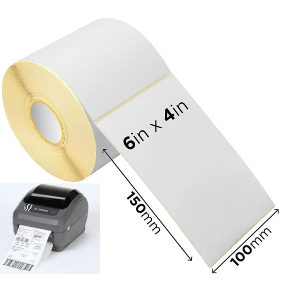 Thermal Printer Label Rolls 4X6-100mm x 150mm White Self Adhesive Shipping Label | Labels Rolls Compatible with Etsy Shopify Amazon Royal Mail FedEx | Labels for Zebra, MUNBYN, Rollo (6)