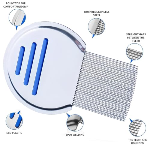 Image of 2-Piece Stainless Steel Lice Egg and Lice Comb for Men & Women | Nit Removal Comb with Long Handle lice com - (Pack of 2)