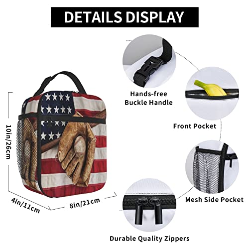 Lunch Bag For Women/Men,Vintage Baseball League Equipment Usa Glove Bat Fielding Sports Theme,Reusable Lunch Box For Office Work School Picnic Beach,Leakproof Cooler Tote Bag Freezable Lunch Bag #TOP4