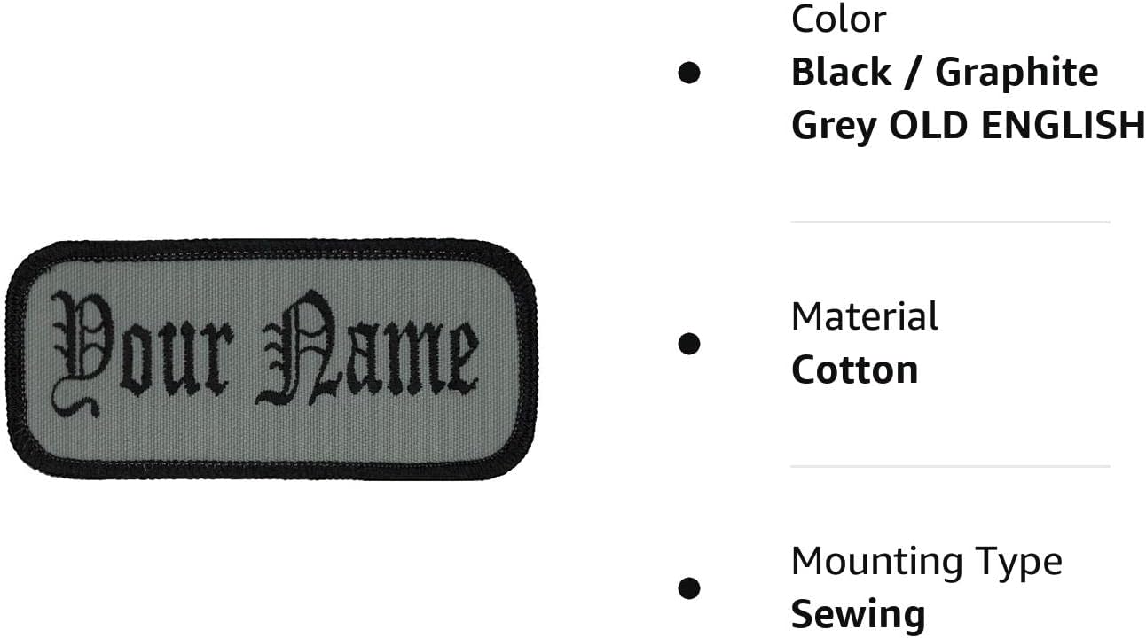 Uniform Work Shirt Patch Customized Embroidered Black Border with Graphite, Sew on