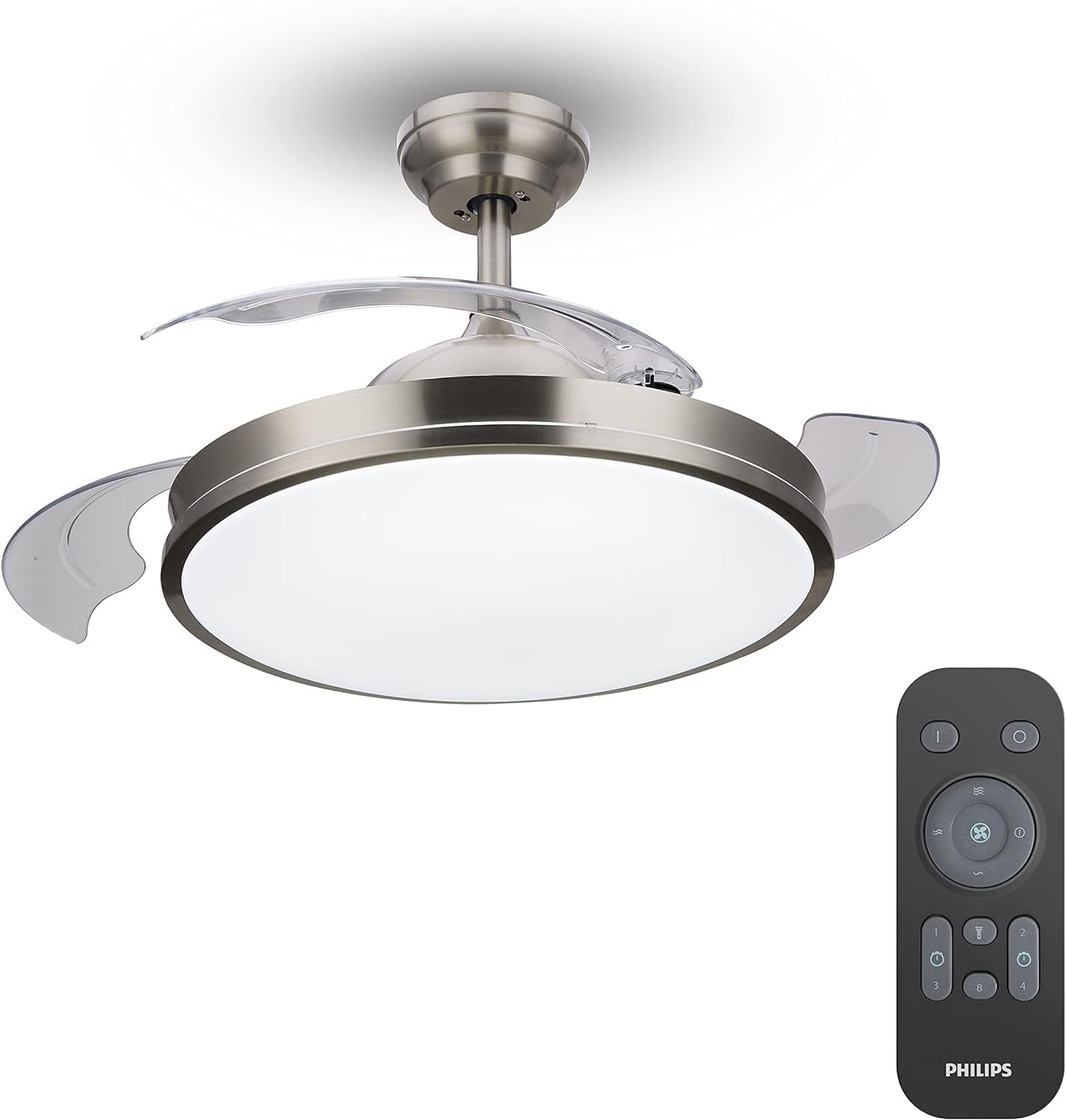 PhilipsLED Atlas 28W Ceiling Light with 35W Fan, Remote Included. [Cool White - Nickel]. for Ceiling Lighting, Livingroom and Bedroom.