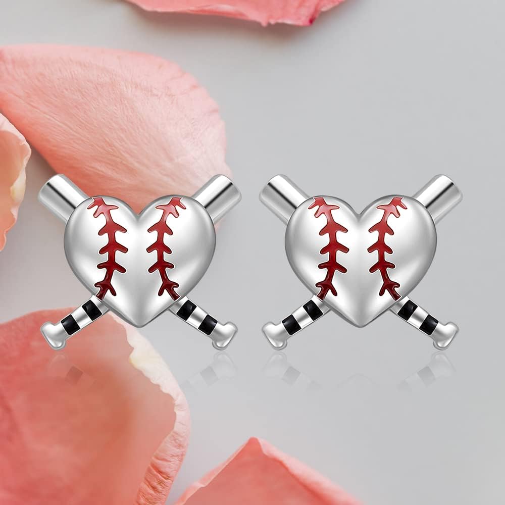 Softball Earrings Baseball Earrings for Women Stud 925 Sterling Silver Baseball Bat Earring Heart Earring Sport Lover Softball Jewelry Gifts - Image 7