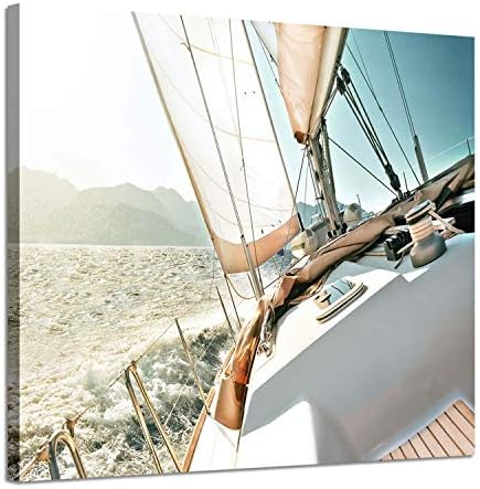 ARTISTIC PATH Sailboats Pictures Seascape Arts Paintings: Nautical & Sea Artwork Printed on Wrapped Canvas for Bathroom (24" W x 18" H, Multi-Sized)